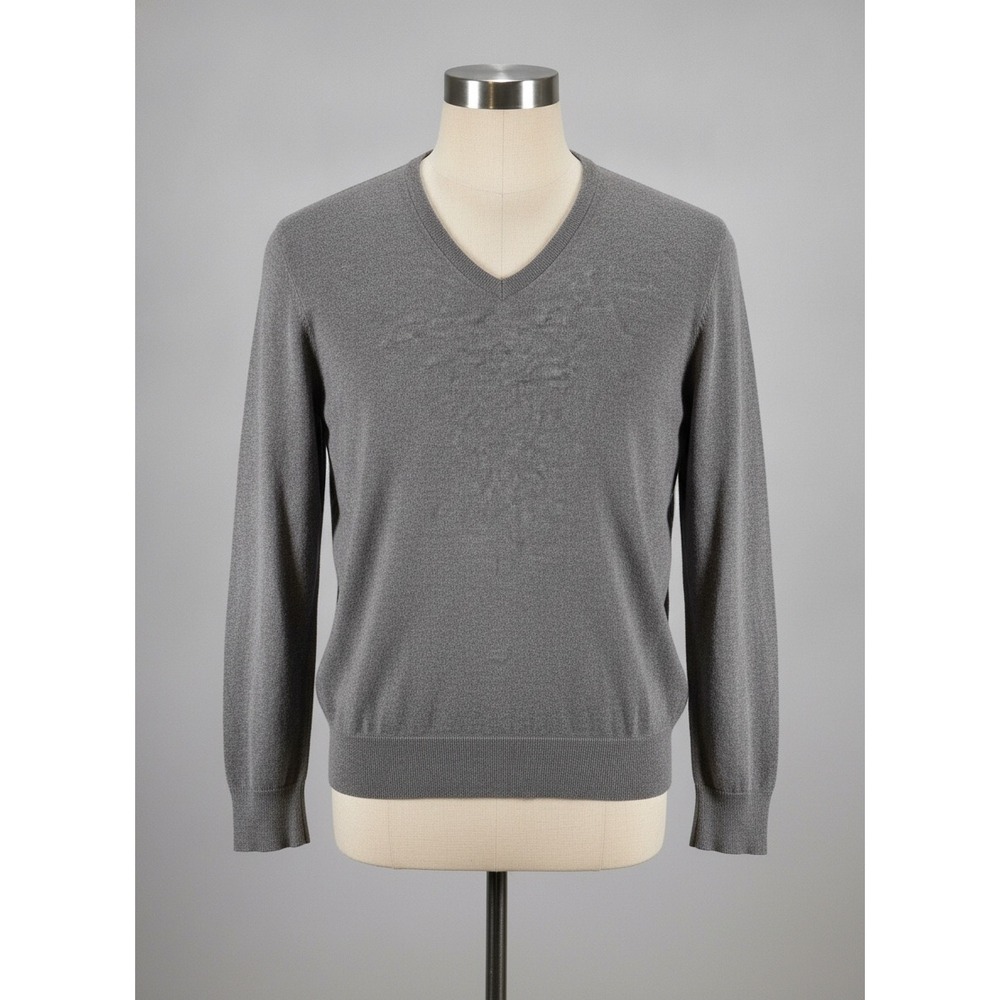 Banana Republic Luxury Blend Silk Cashmere Cotton V-Neck Sweater Grey Large